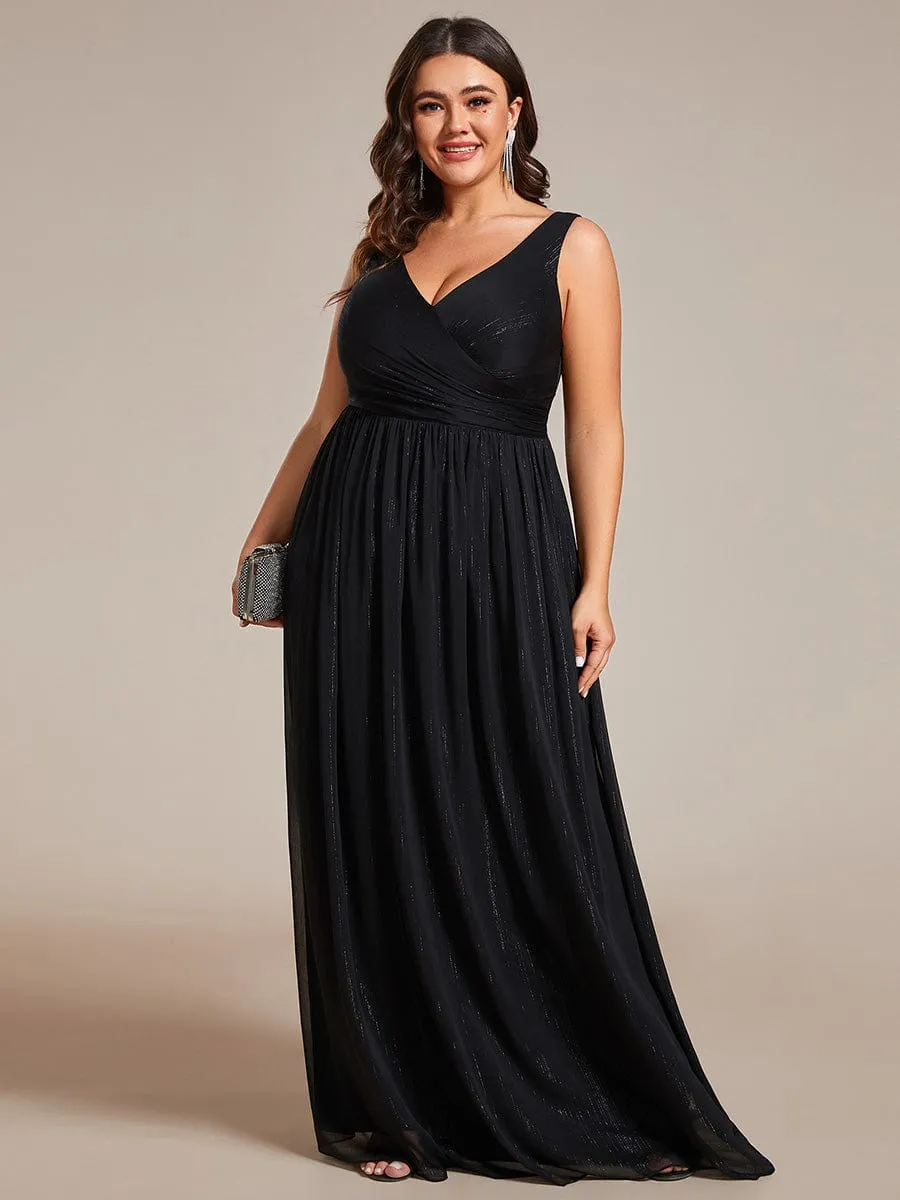 Plus Size V-Neck Sleeveless Glitter A-Line Formal Dress