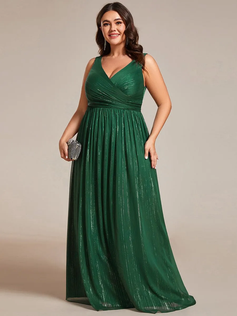 Plus Size V-Neck Sleeveless Glitter A-Line Formal Dress