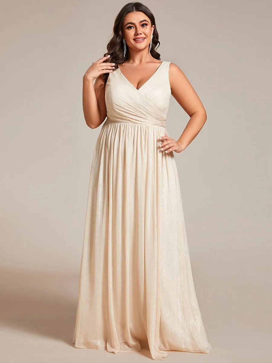 Plus Size V-Neck Sleeveless Glitter A-Line Formal Dress