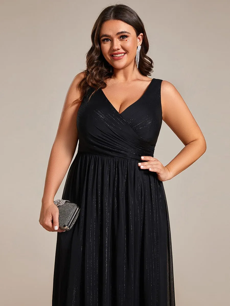 Plus Size V-Neck Sleeveless Glitter A-Line Formal Dress