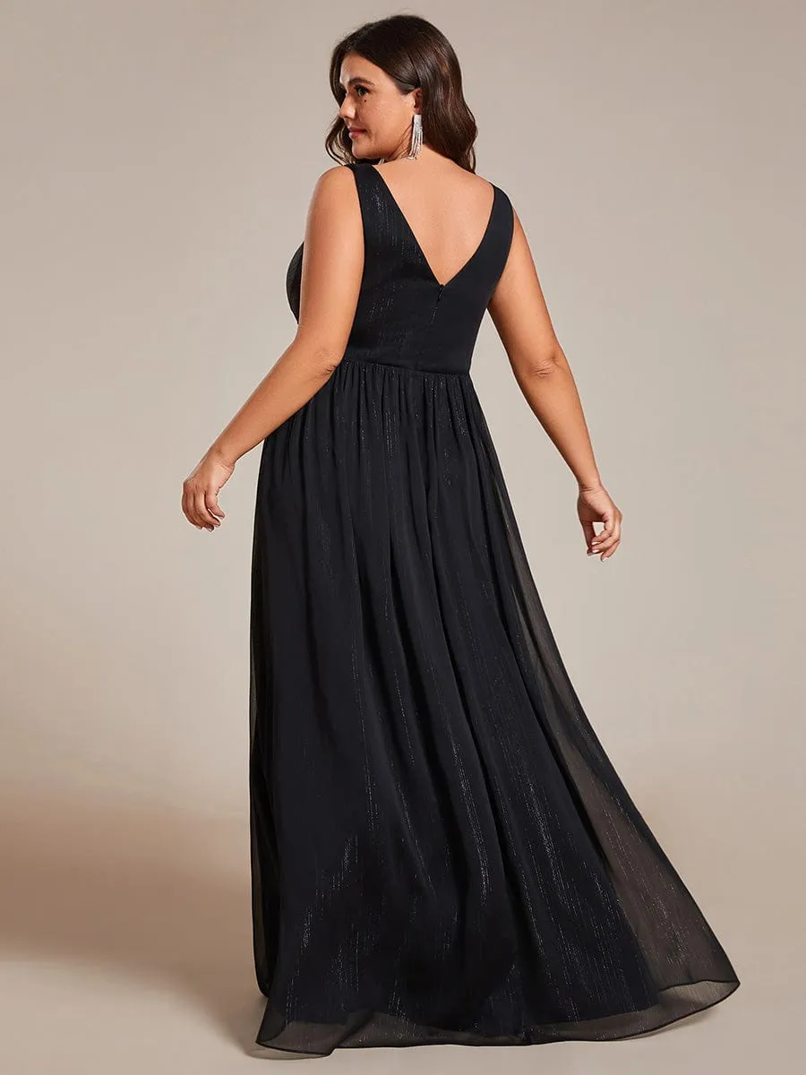 Plus Size V-Neck Sleeveless Glitter A-Line Formal Dress