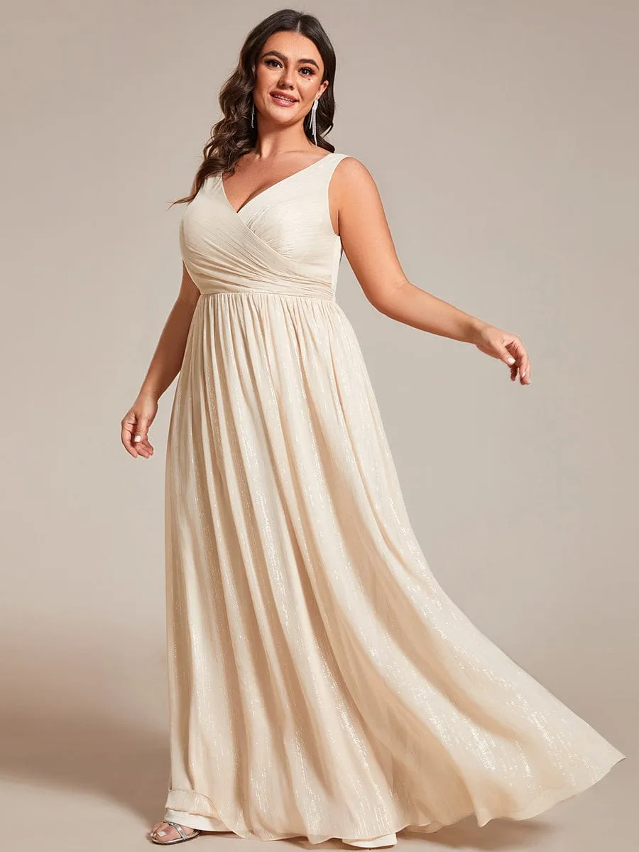 Plus Size V-Neck Sleeveless Glitter A-Line Formal Dress