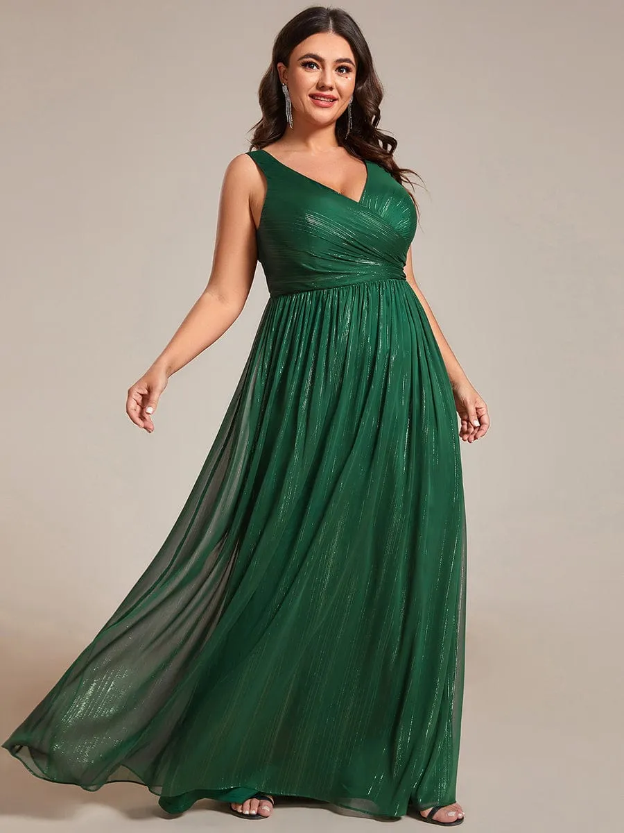 Plus Size V-Neck Sleeveless Glitter A-Line Formal Dress