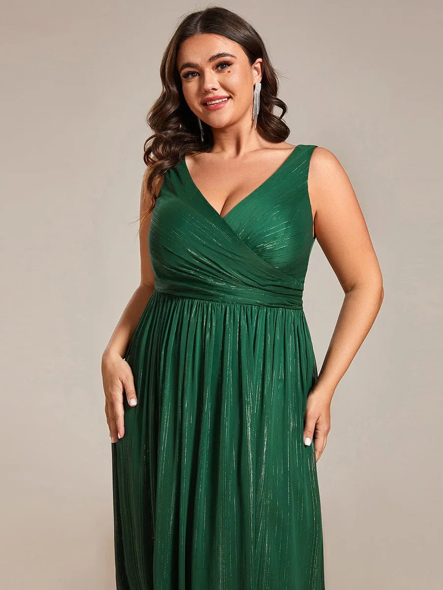 Plus Size V-Neck Sleeveless Glitter A-Line Formal Dress