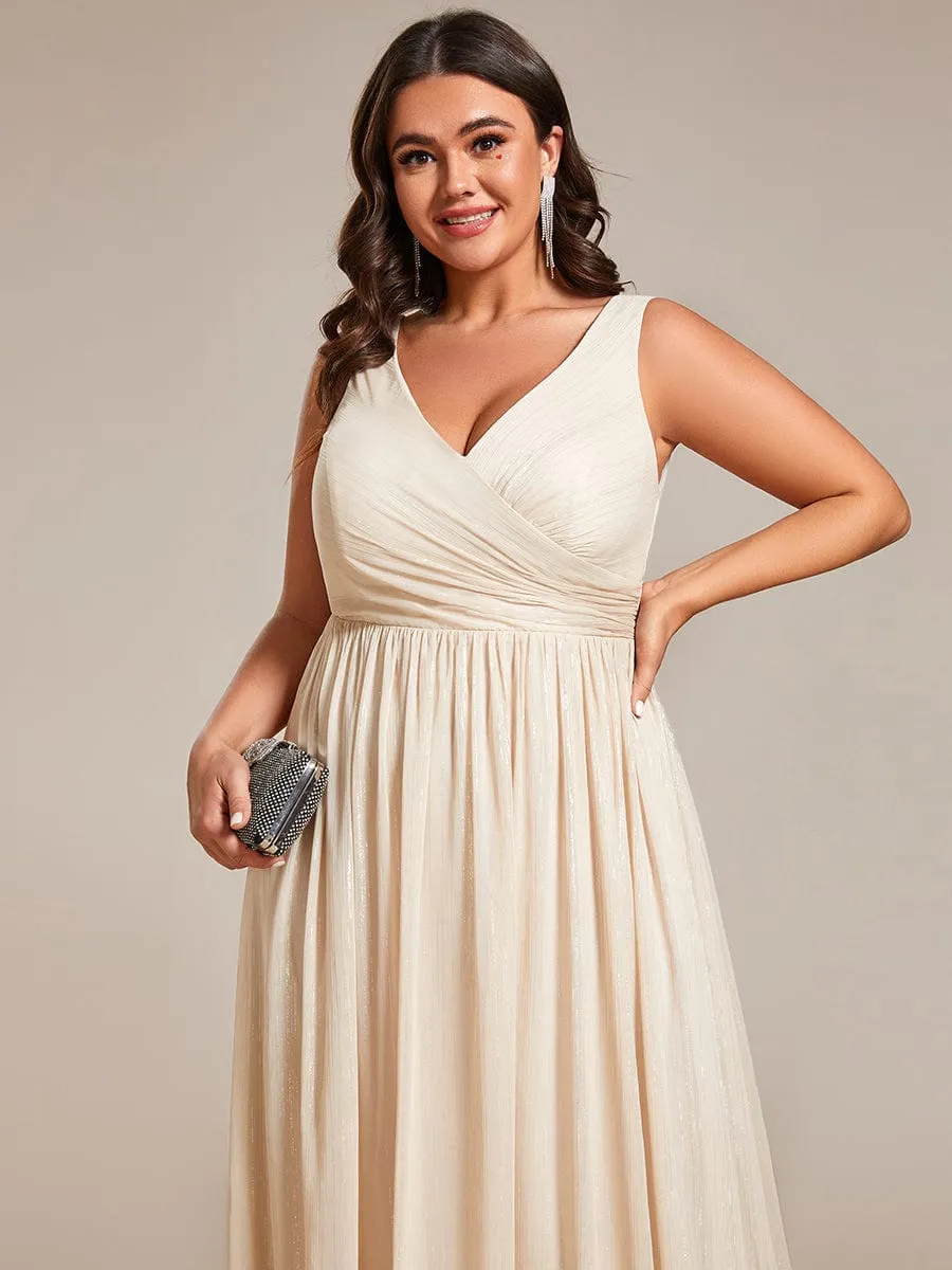 Plus Size V-Neck Sleeveless Glitter A-Line Formal Dress