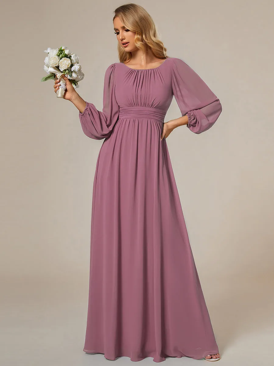 Round Neck Wholesale Bridesmaid Dresses with Long Lantern Sleeves