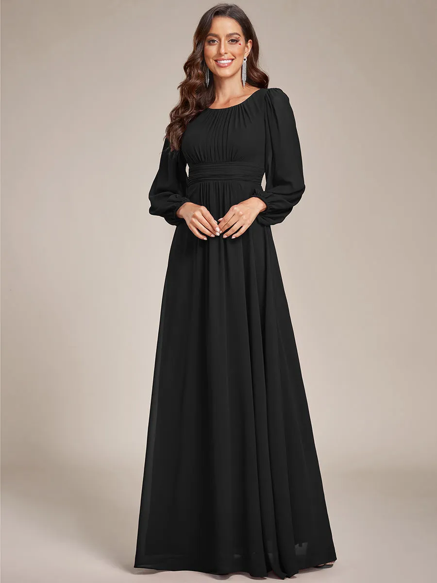 Round Neck Wholesale Bridesmaid Dresses with Long Lantern Sleeves