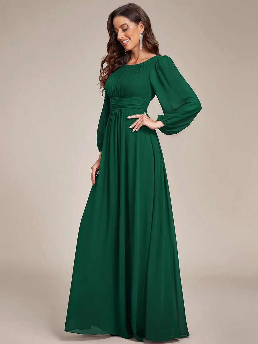 Round Neck Wholesale Bridesmaid Dresses with Long Lantern Sleeves