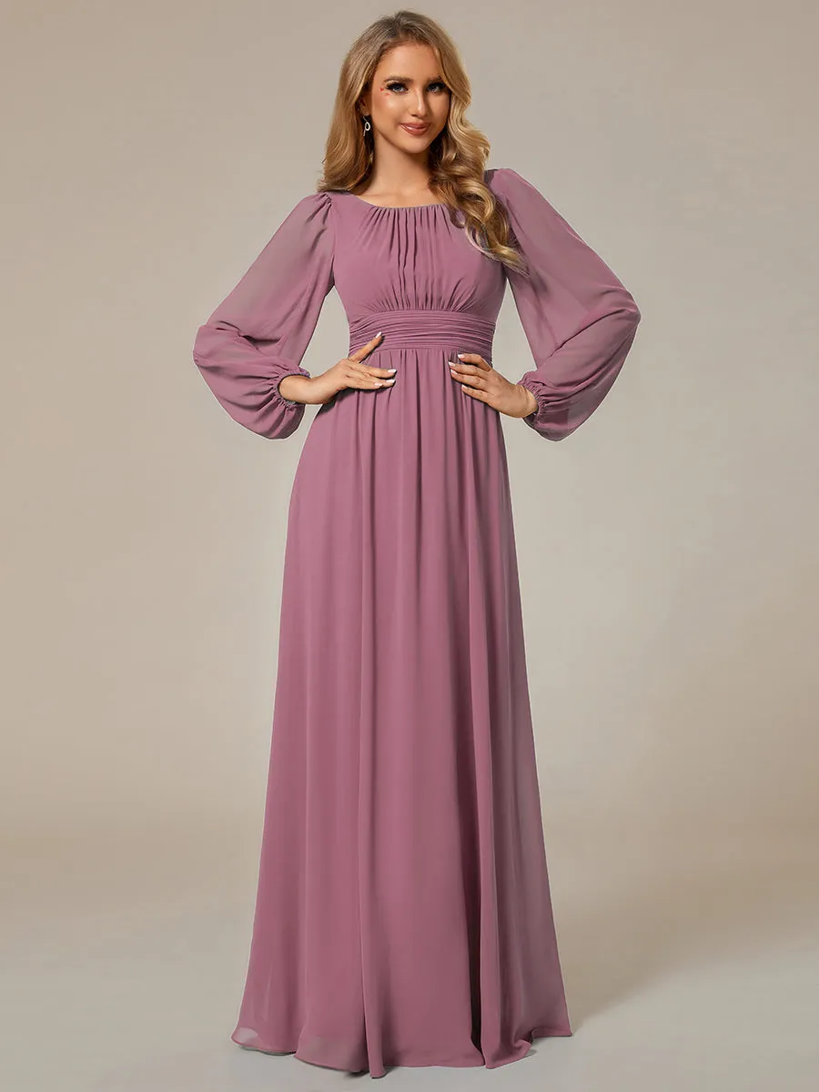 Round Neck Wholesale Bridesmaid Dresses with Long Lantern Sleeves