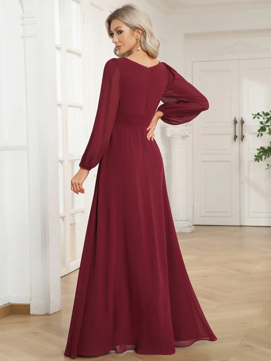 Round Neck Wholesale Bridesmaid Dresses with Long Lantern Sleeves