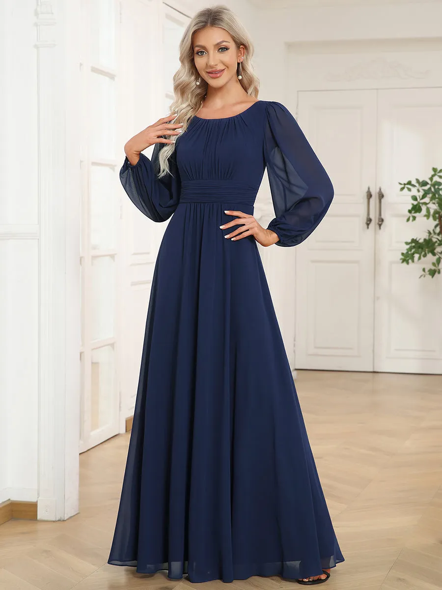 Round Neck Wholesale Bridesmaid Dresses with Long Lantern Sleeves