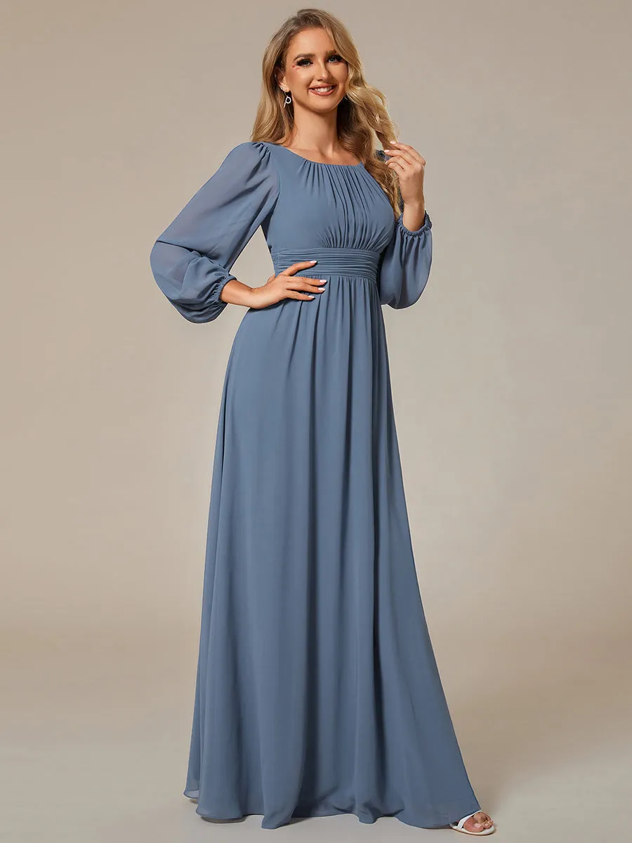 Round Neck Wholesale Bridesmaid Dresses with Long Lantern Sleeves