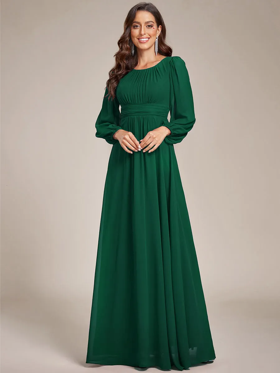 Round Neck Wholesale Bridesmaid Dresses with Long Lantern Sleeves