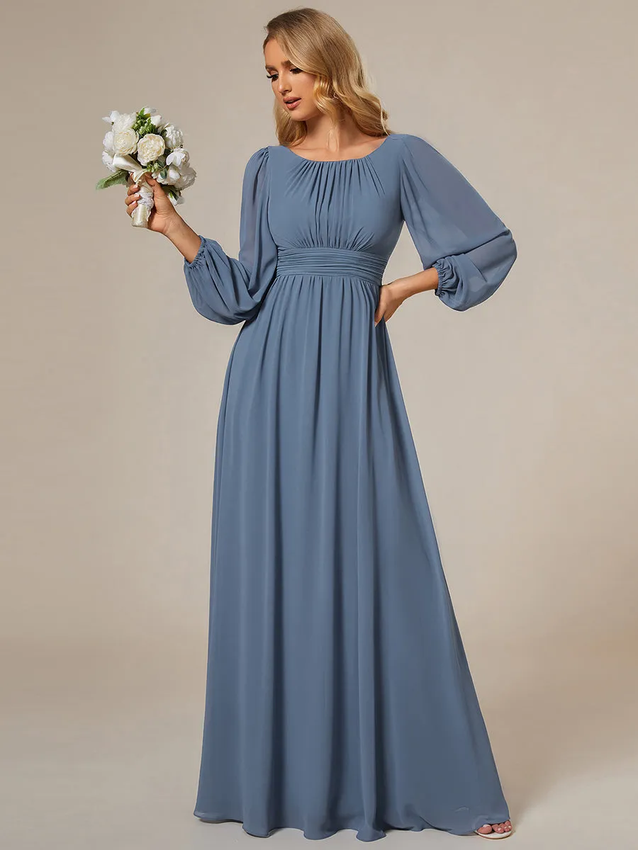 Round Neck Wholesale Bridesmaid Dresses with Long Lantern Sleeves