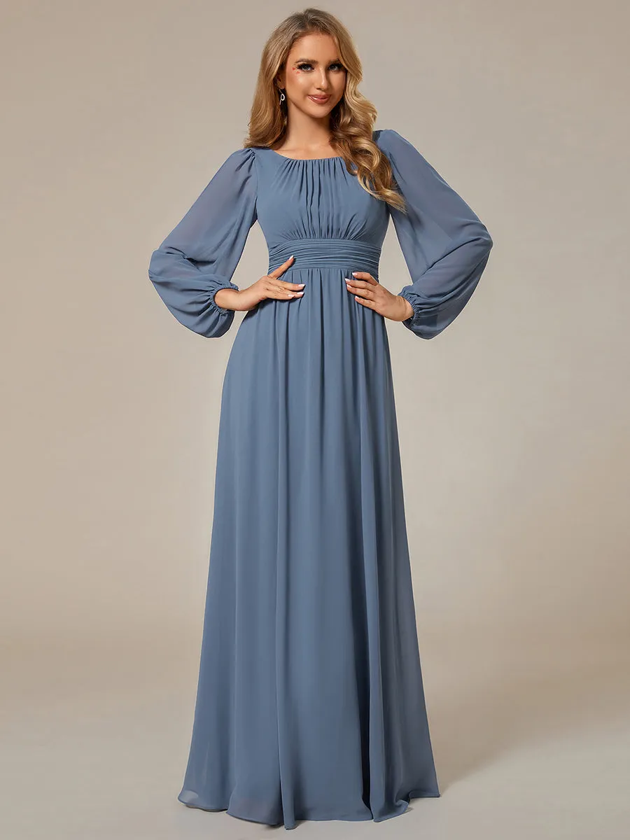 Round Neck Wholesale Bridesmaid Dresses with Long Lantern Sleeves