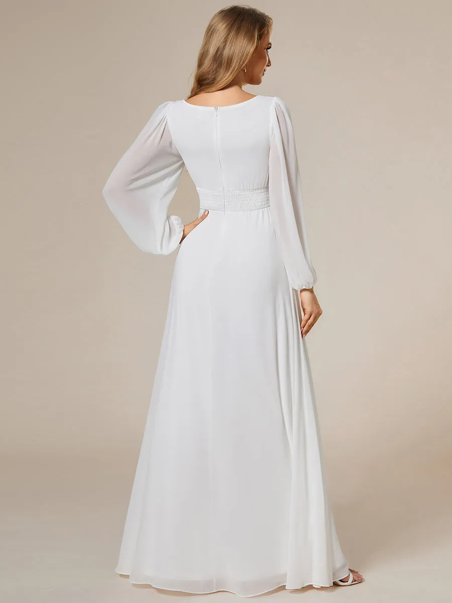 Round Neck Wholesale Bridesmaid Dresses with Long Lantern Sleeves