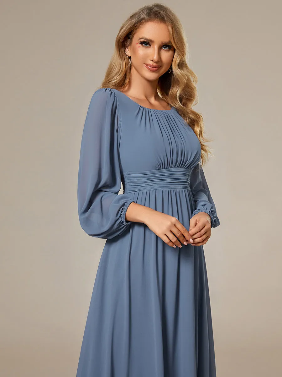 Round Neck Wholesale Bridesmaid Dresses with Long Lantern Sleeves