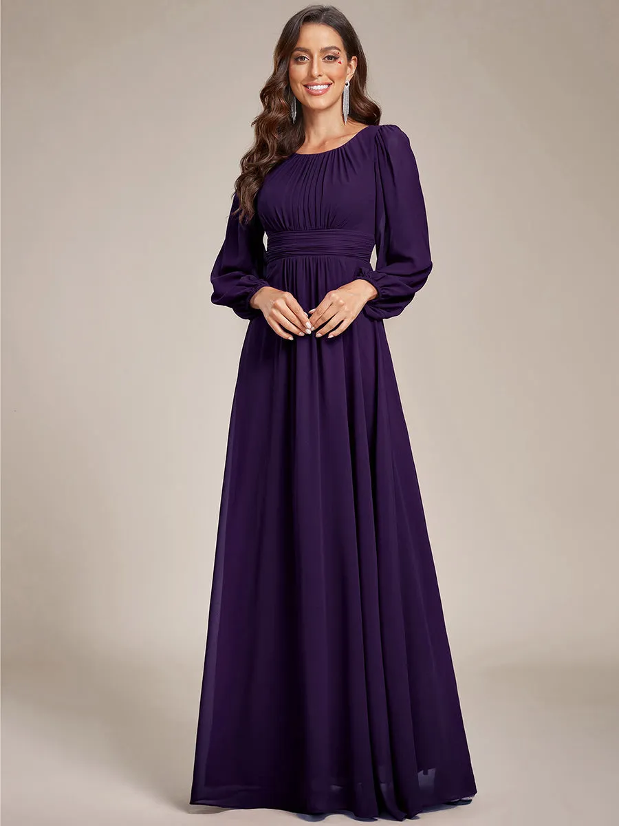 Round Neck Wholesale Bridesmaid Dresses with Long Lantern Sleeves