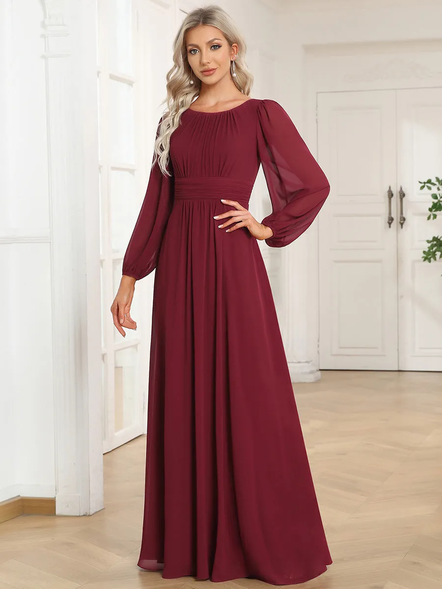 Round Neck Wholesale Bridesmaid Dresses with Long Lantern Sleeves