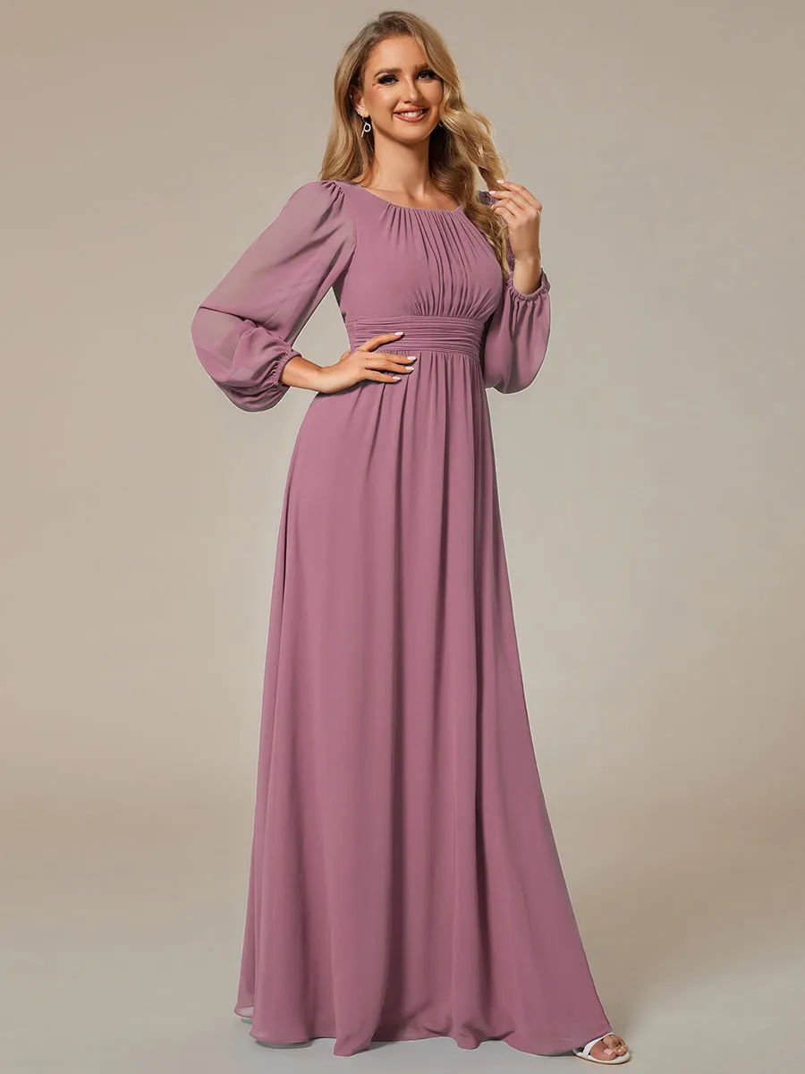 Round Neck Wholesale Bridesmaid Dresses with Long Lantern Sleeves