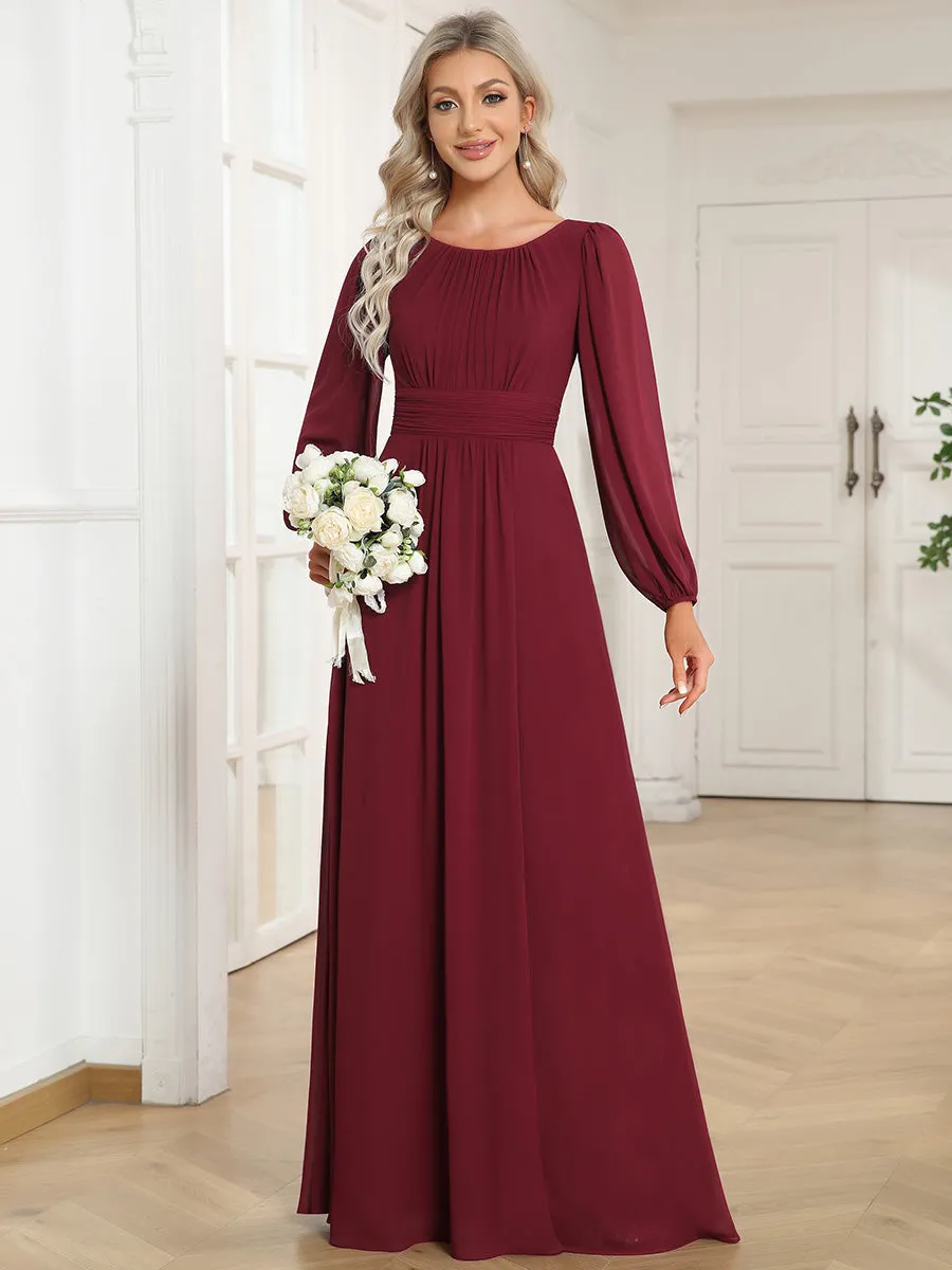 Round Neck Wholesale Bridesmaid Dresses with Long Lantern Sleeves