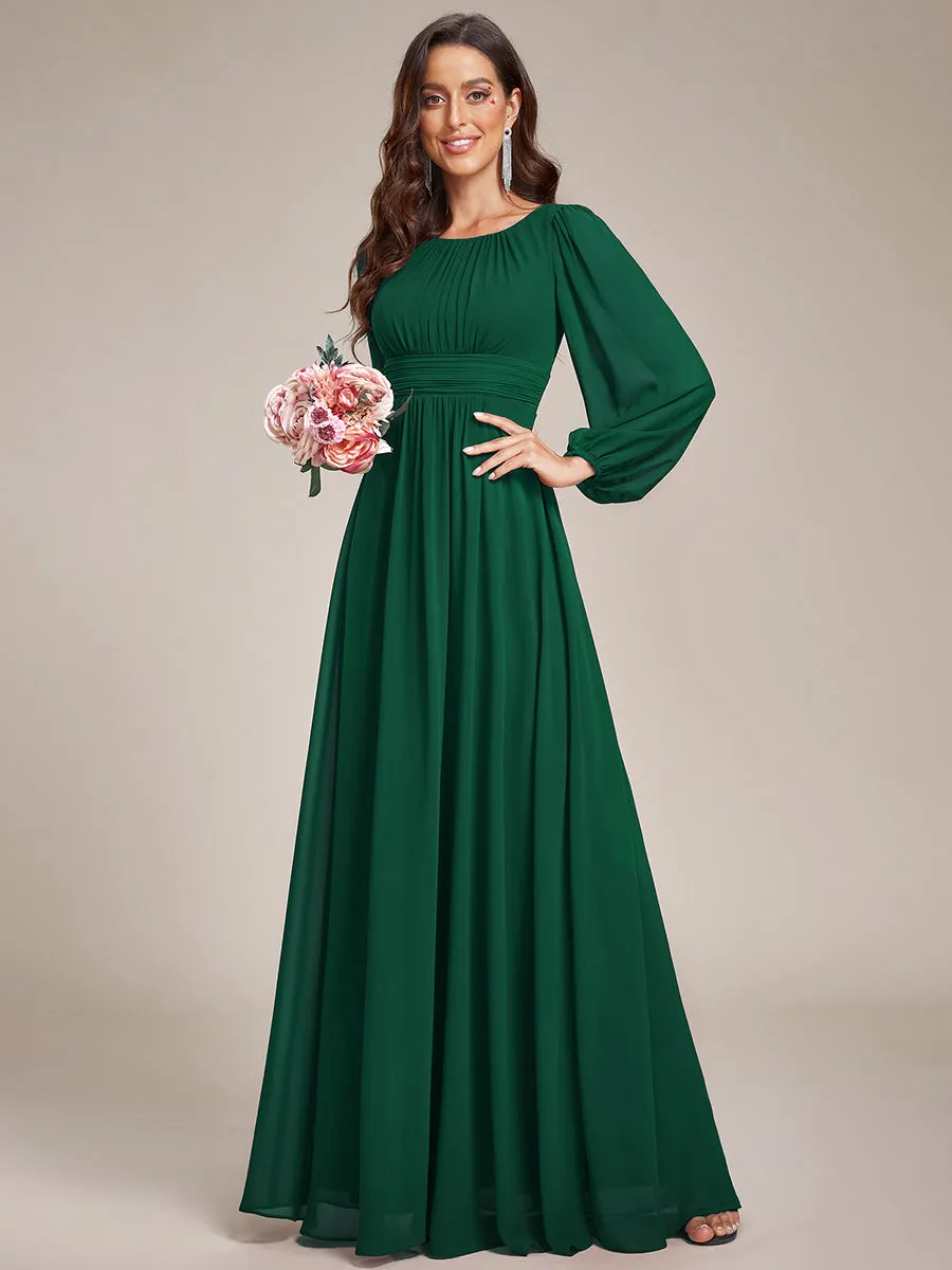 Round Neck Wholesale Bridesmaid Dresses with Long Lantern Sleeves