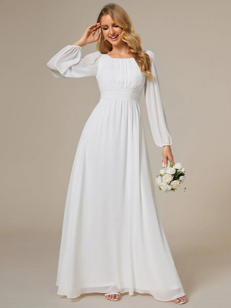 Round Neck Wholesale Bridesmaid Dresses with Long Lantern Sleeves