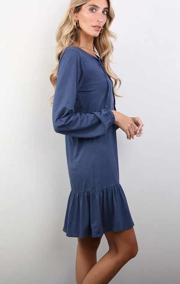 Ruffle Hem Long Sleeve Dress