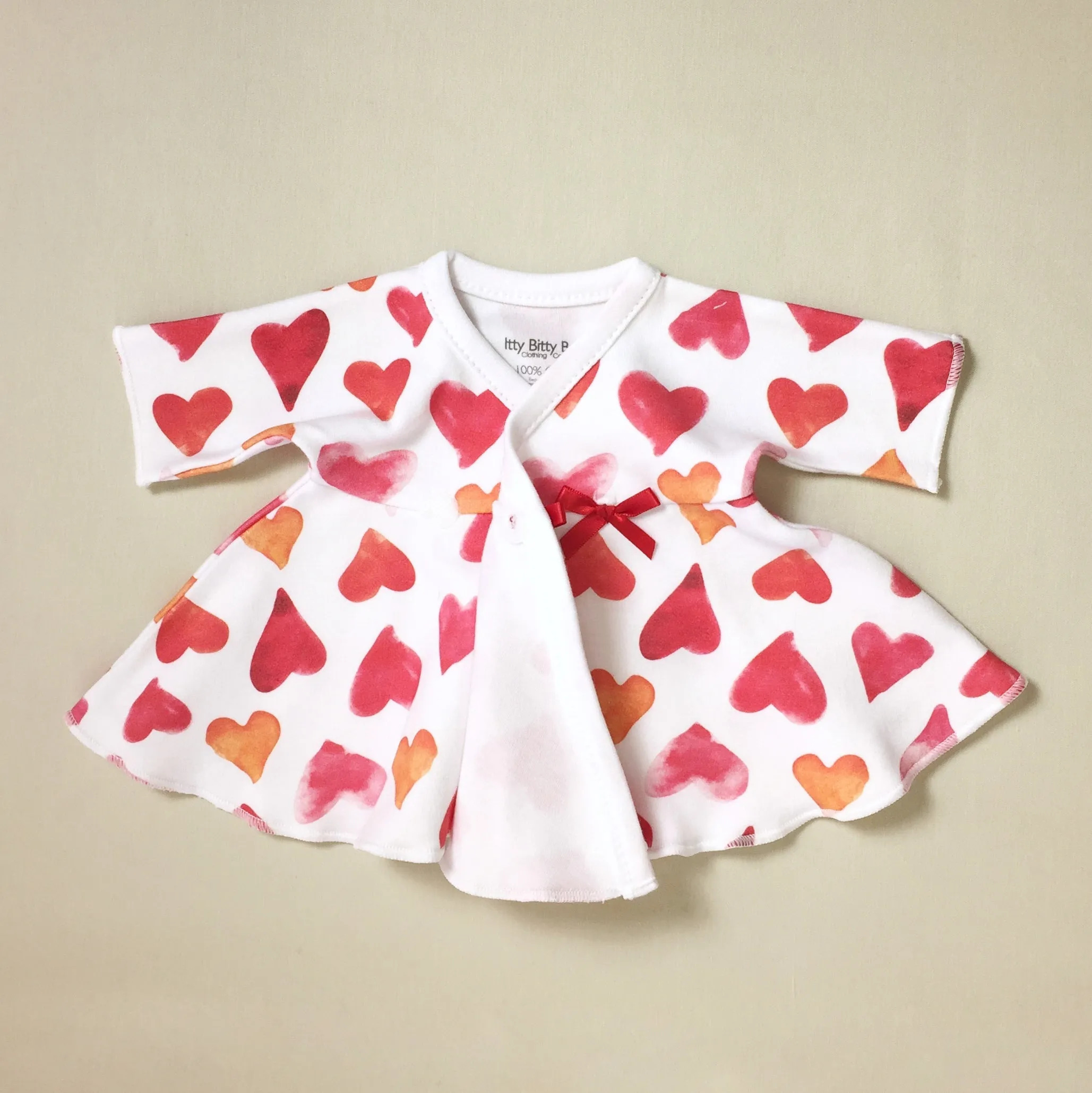 Ruffled NICU Dress & Headband Red Hearts