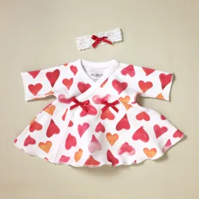 Ruffled NICU Dress & Headband Red Hearts