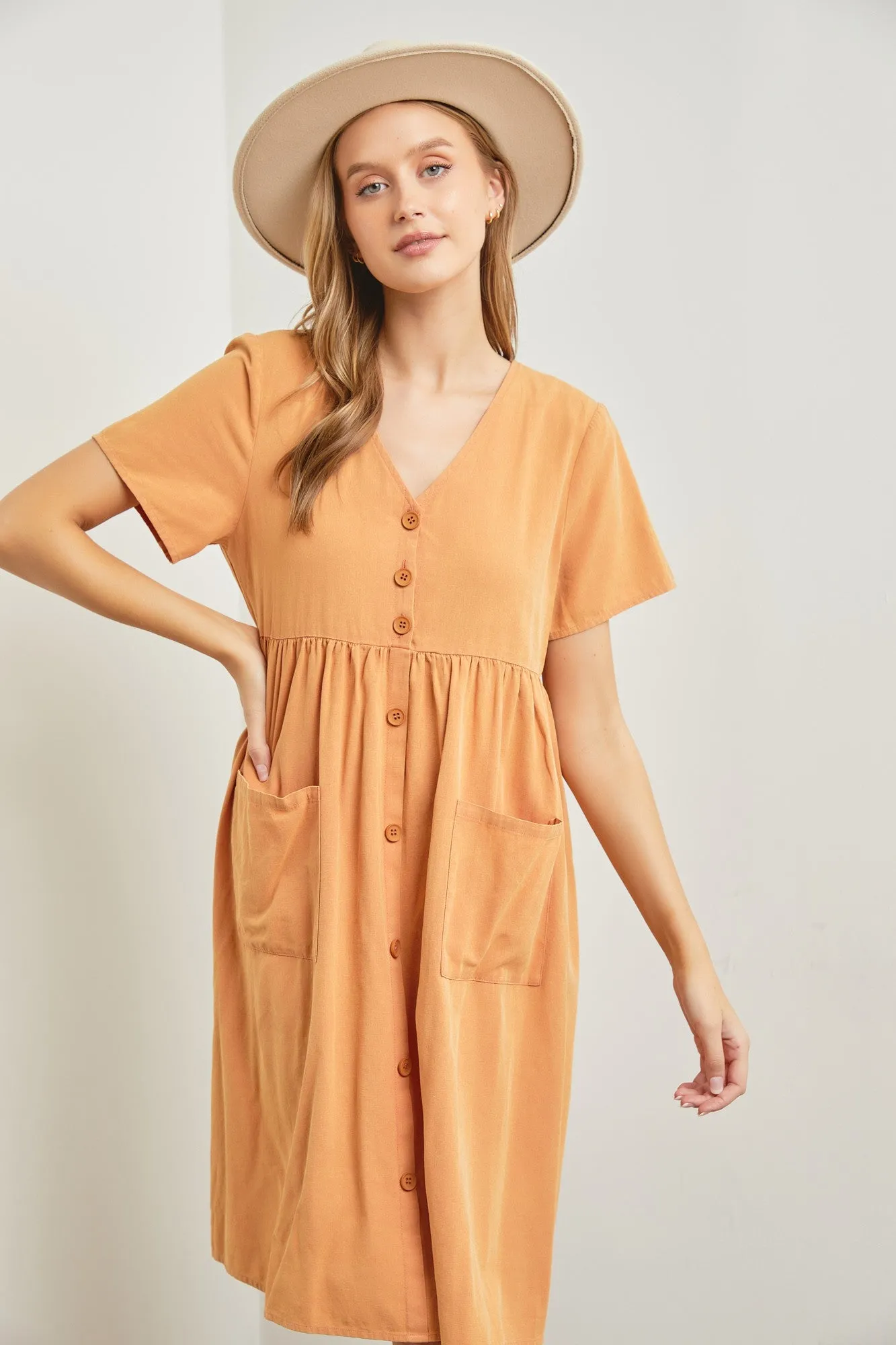 Sara Button Up Dress in Apricot