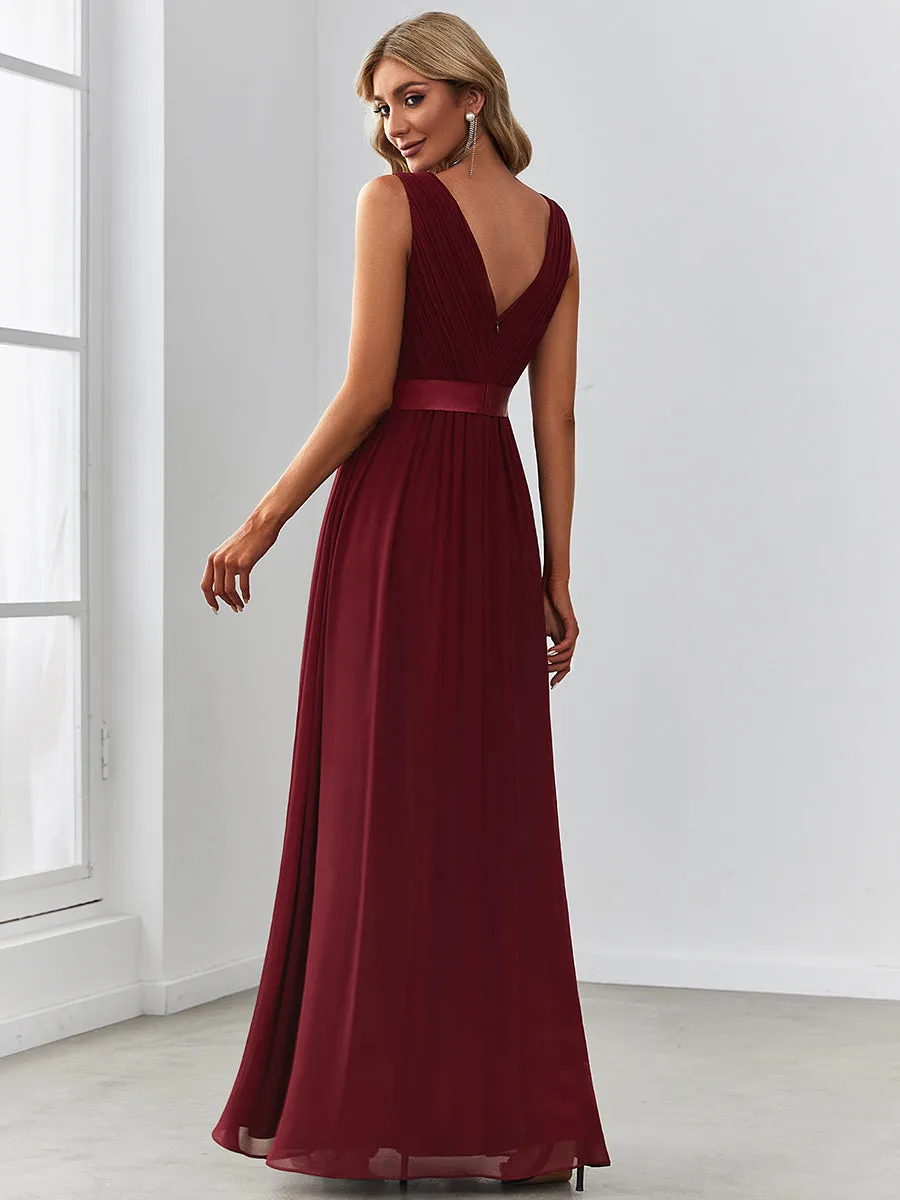 Sexy Sleeveless A Line Wholesale Bridesmaid Dresses with Deep V Neck