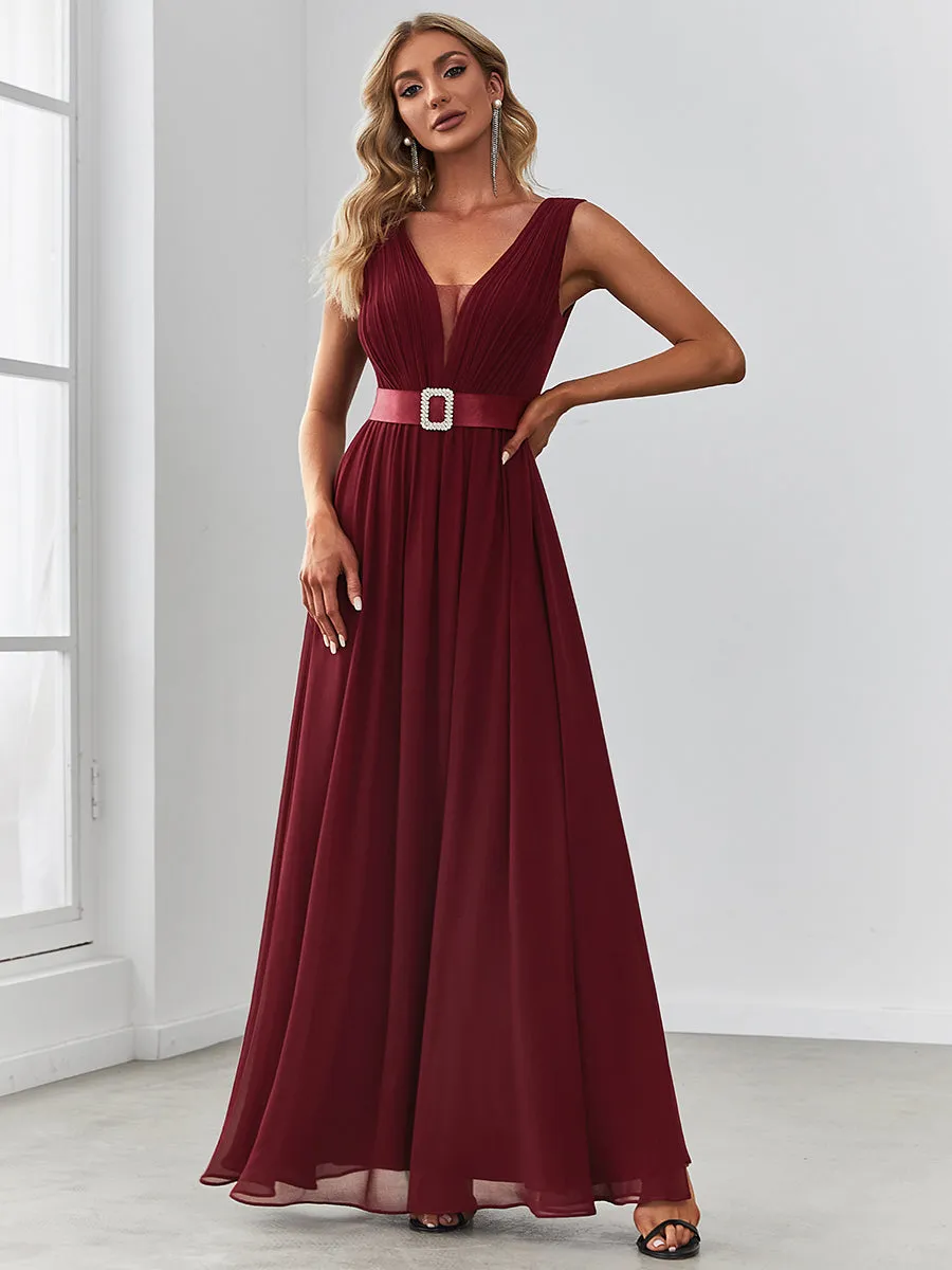 Sexy Sleeveless A Line Wholesale Bridesmaid Dresses with Deep V Neck