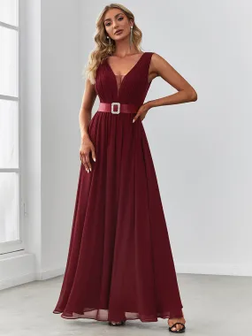 Sexy Sleeveless A Line Wholesale Bridesmaid Dresses with Deep V Neck