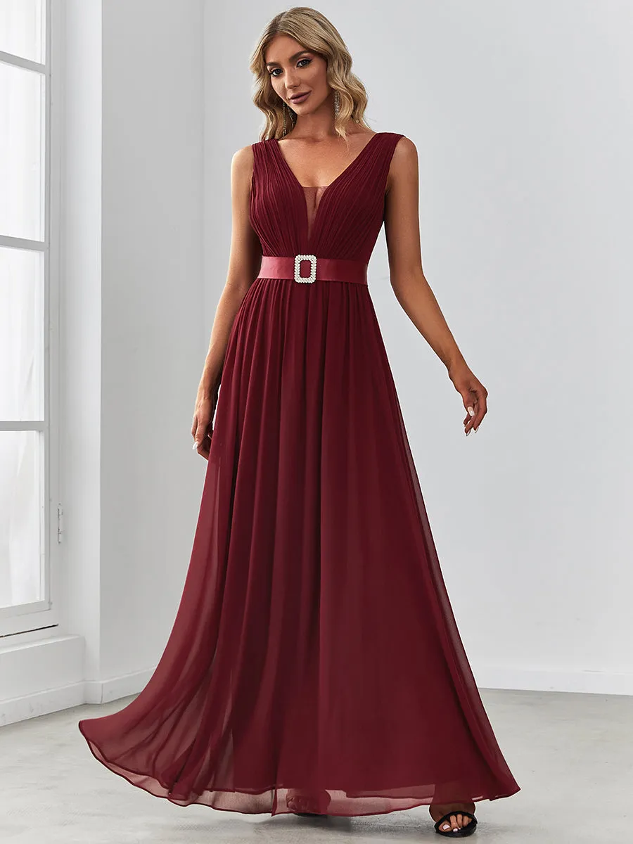 Sexy Sleeveless A Line Wholesale Bridesmaid Dresses with Deep V Neck