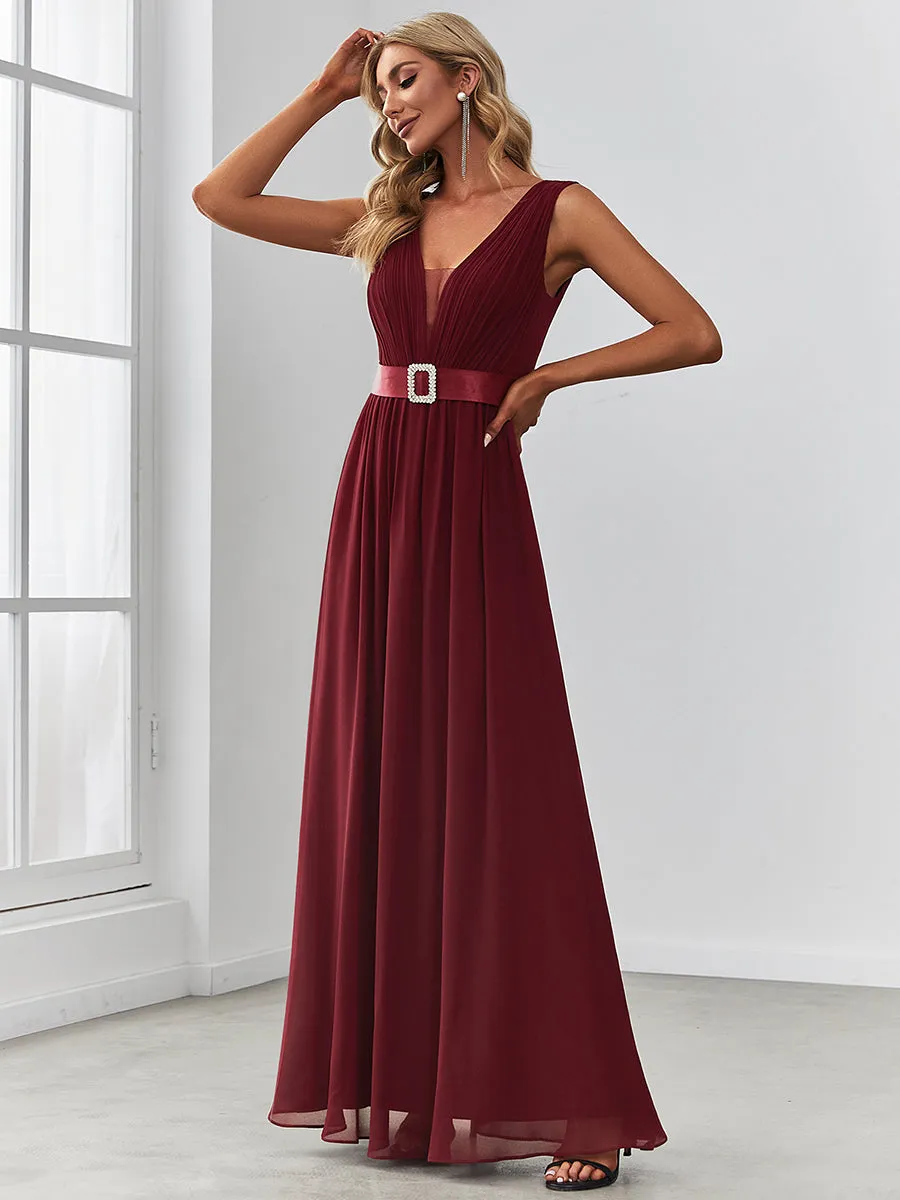 Sexy Sleeveless A Line Wholesale Bridesmaid Dresses with Deep V Neck