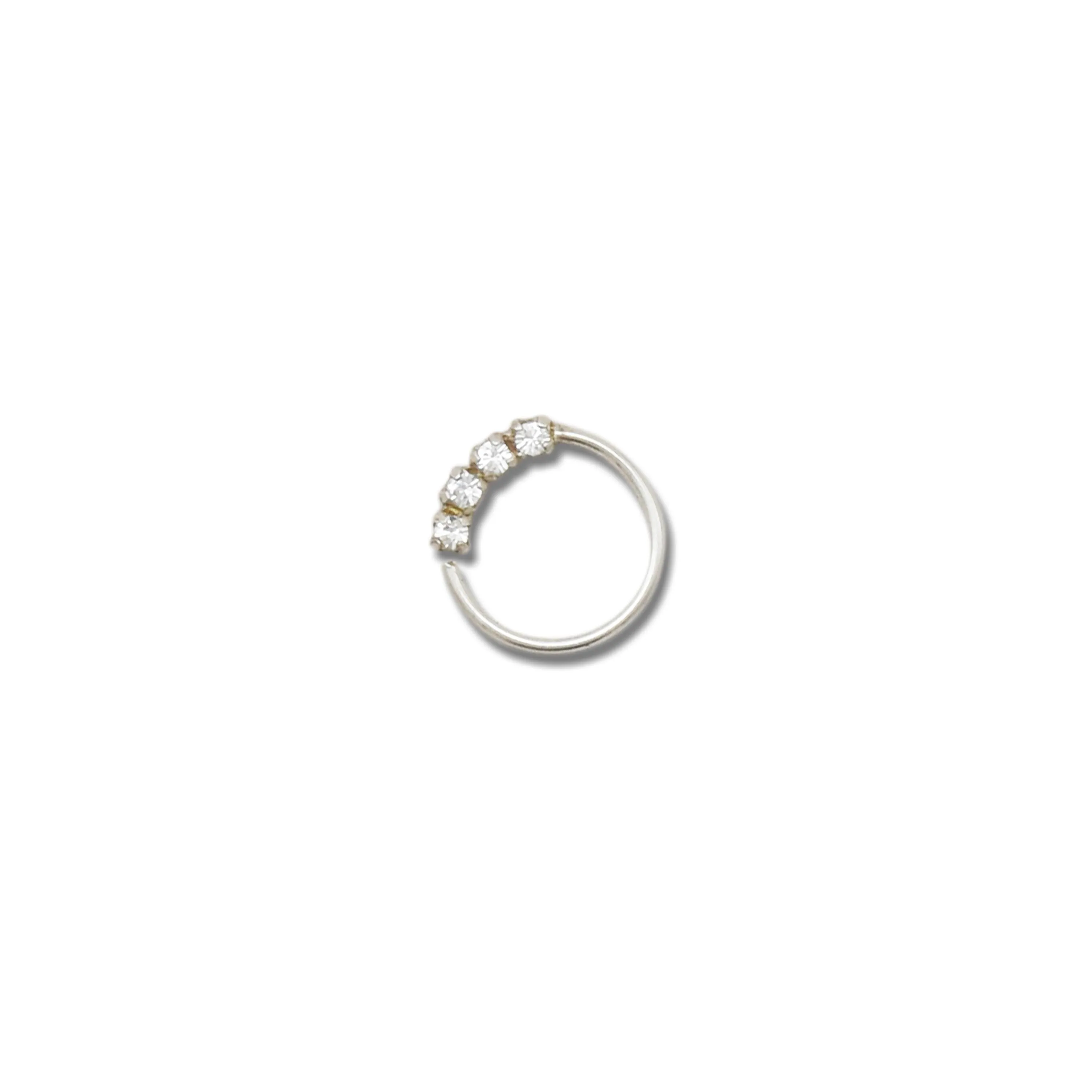 Silver Beautiful White Gems Nose Ring