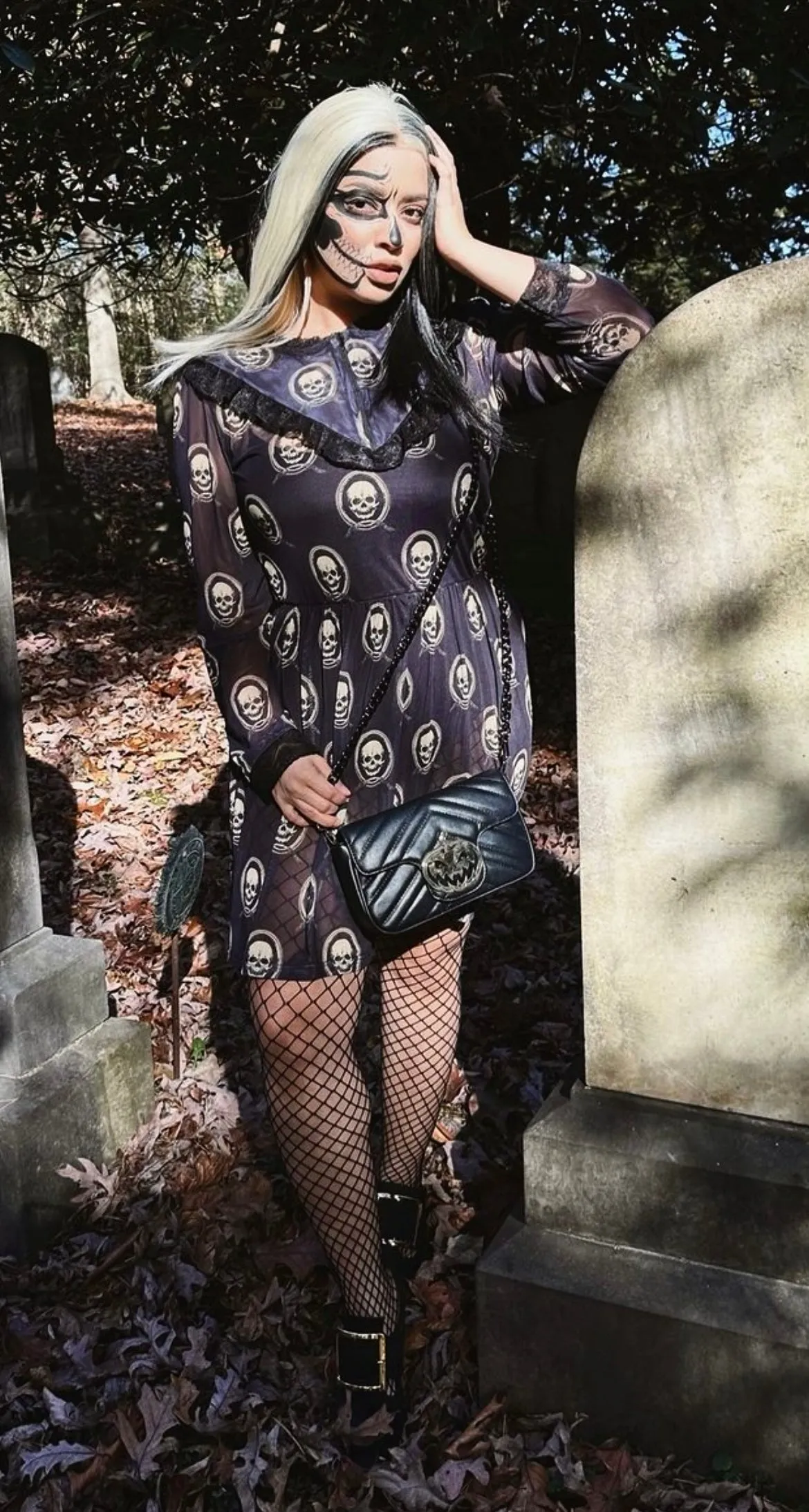 Skull Print Victorian Lace Dress