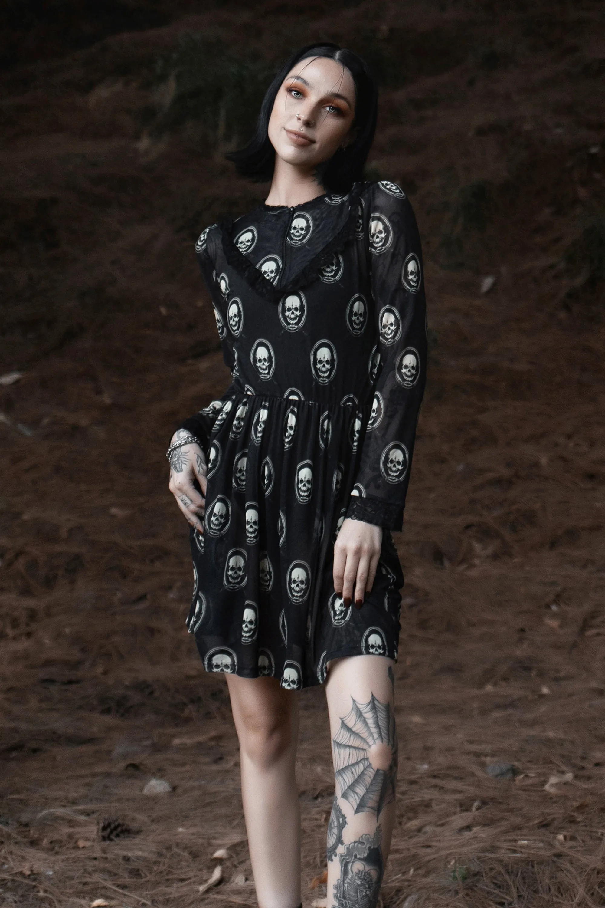 Skull Print Victorian Lace Dress