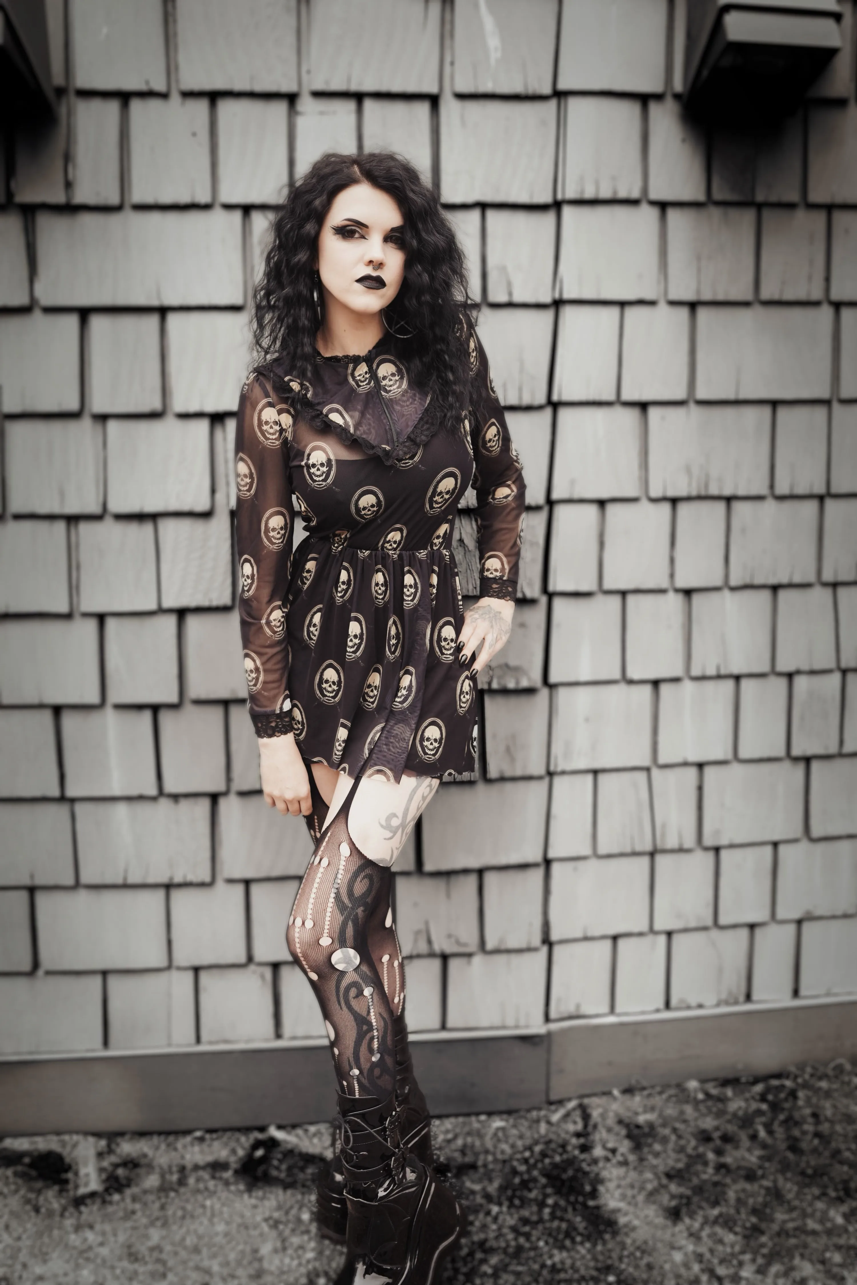 Skull Print Victorian Lace Dress