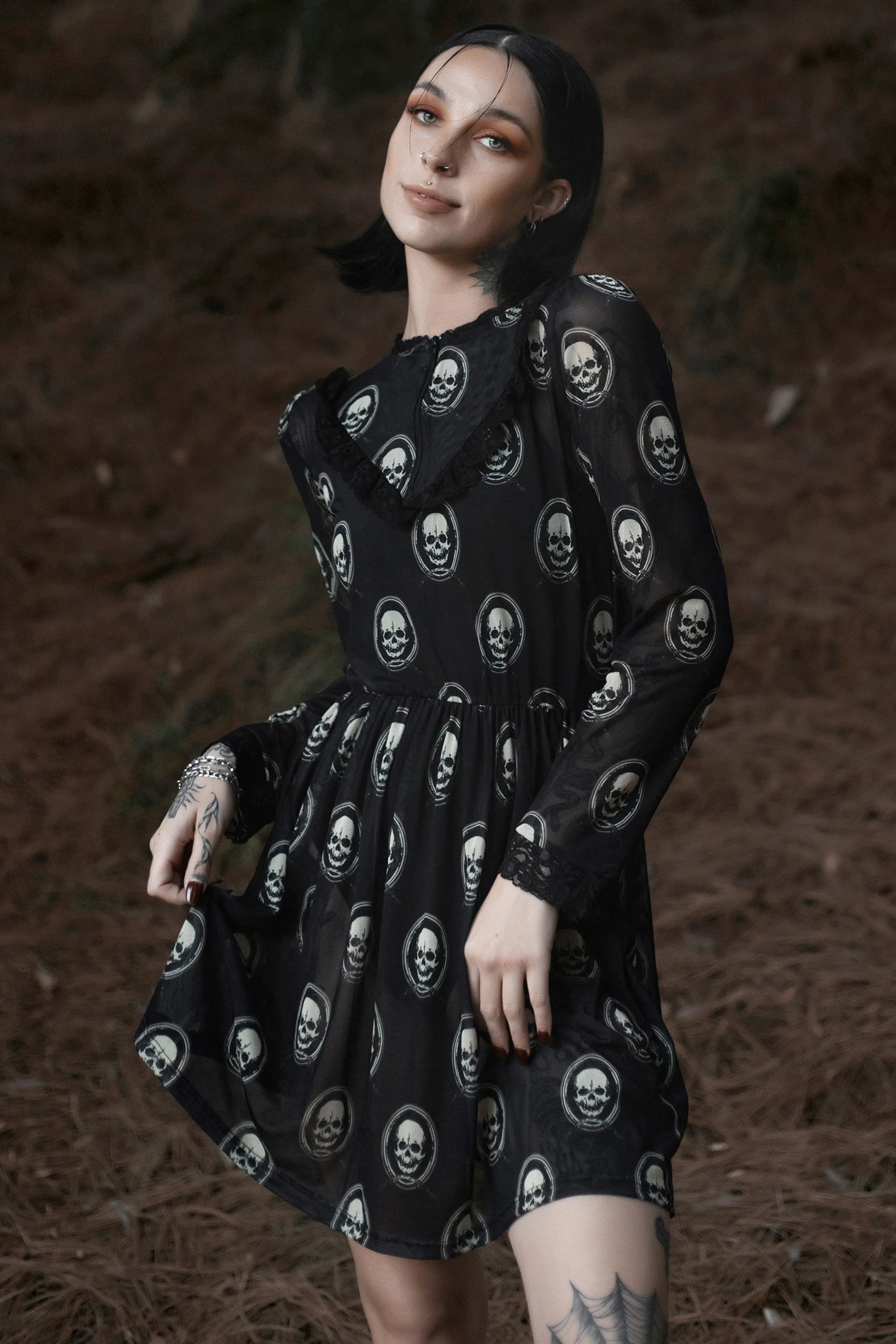 Skull Print Victorian Lace Dress