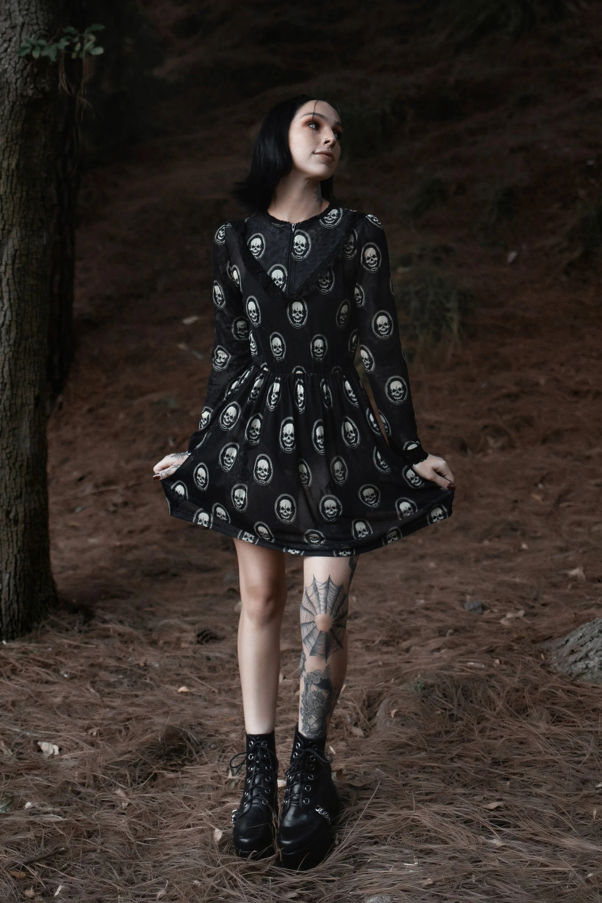 Skull Print Victorian Lace Dress