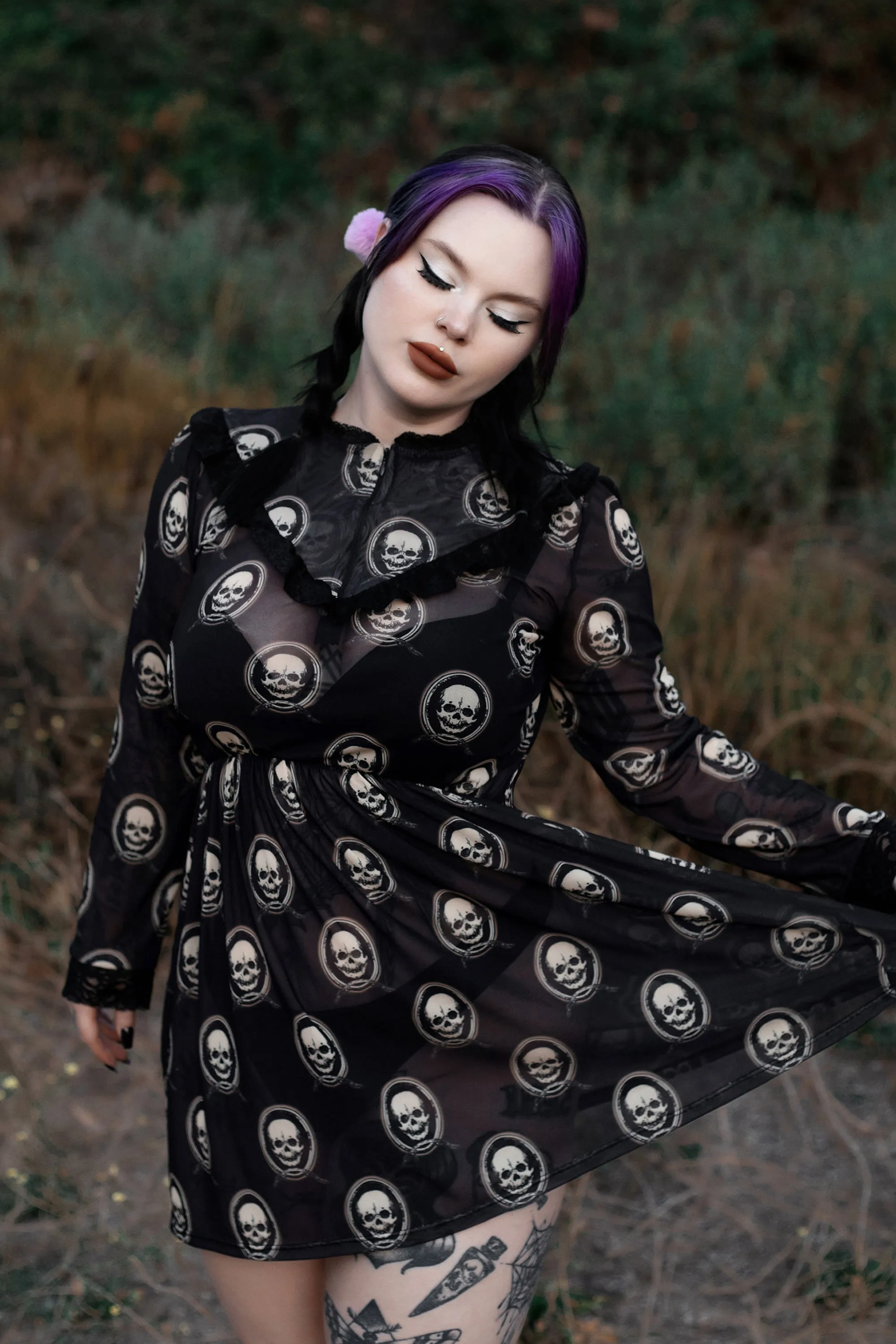 Skull Print Victorian Lace Dress