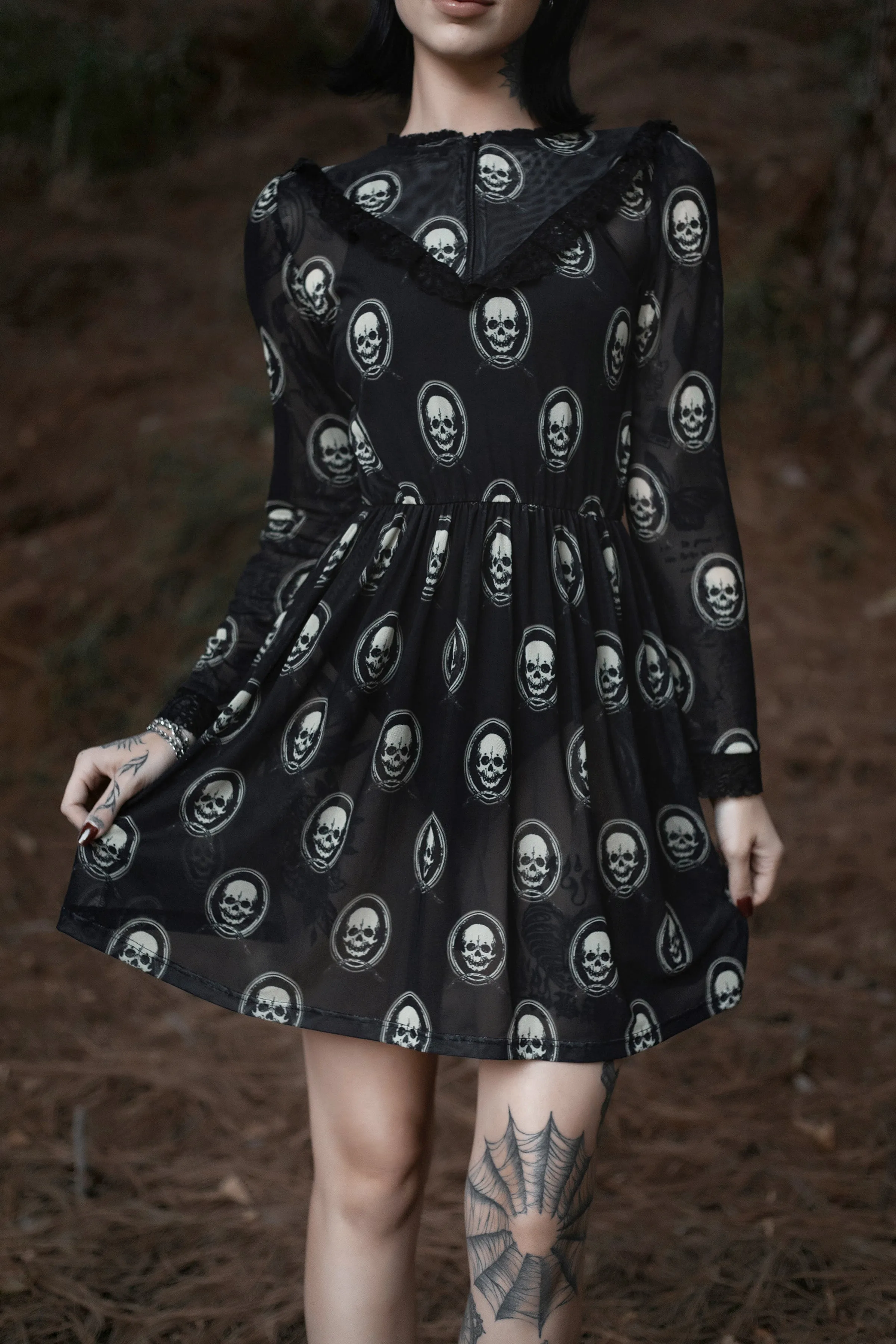 Skull Print Victorian Lace Dress