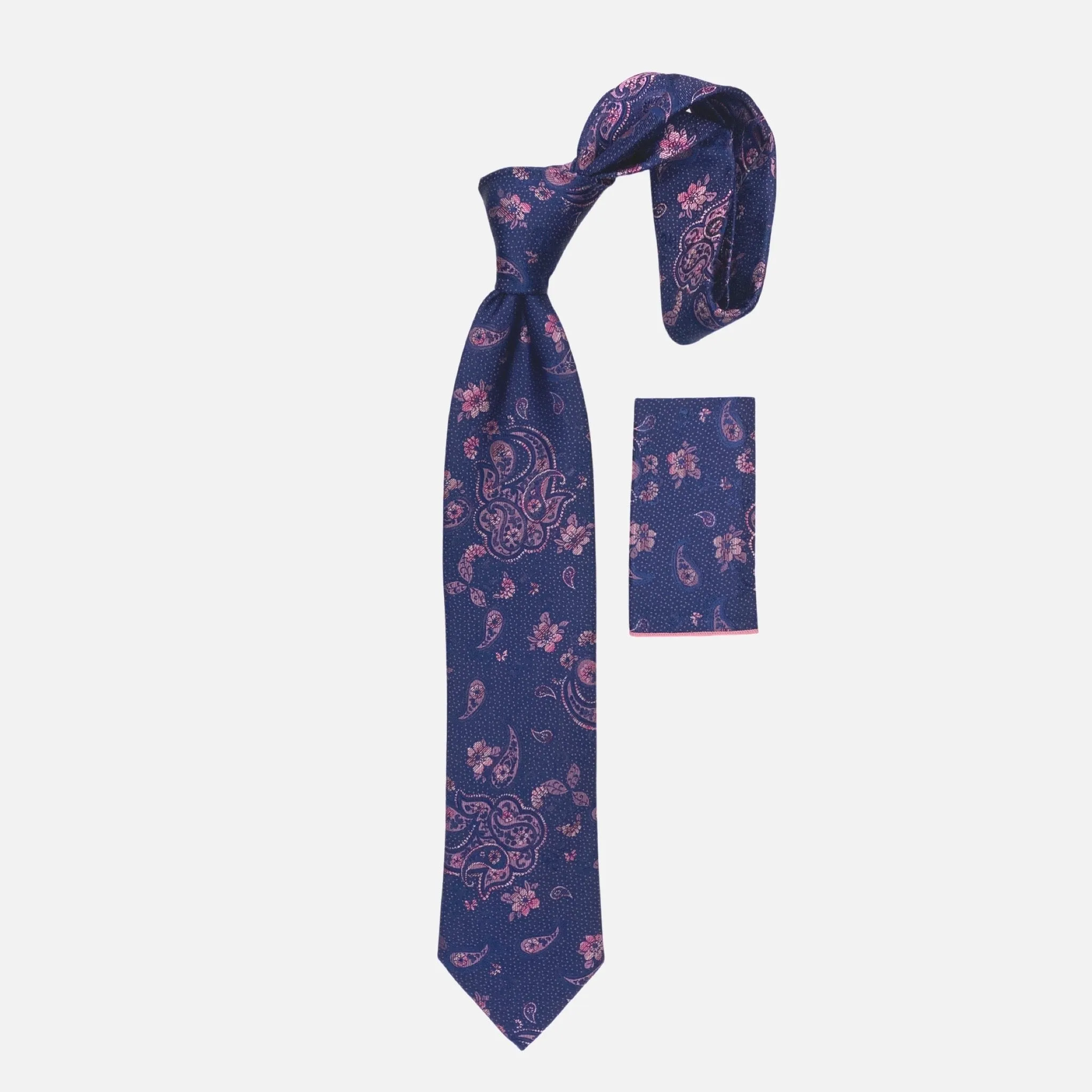 Steven Land Big Knot Silk Tie BW2414: Navy/Pink Paisley Design