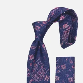 Steven Land Big Knot Silk Tie BW2414: Navy/Pink Paisley Design