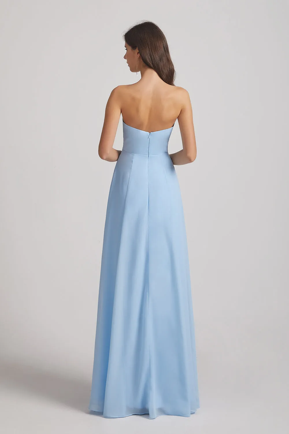 Strapless Chiffon Ruched Split Long Light Sky Blue Bridesmaid Dresses (AF0049)