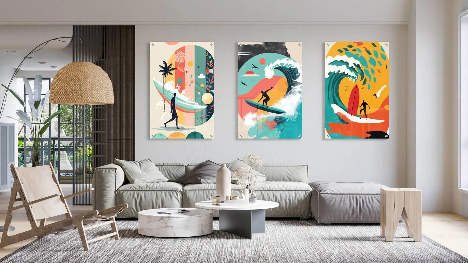 Surfers Pattern Set of 3 Prints Modern Wall Art Modern Artwork