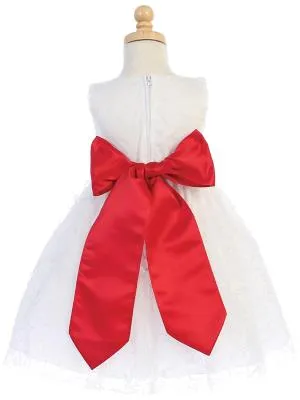 White Glitter Tulle Flower Girl Dress w/ Choice of Flower & Sash (7-76)