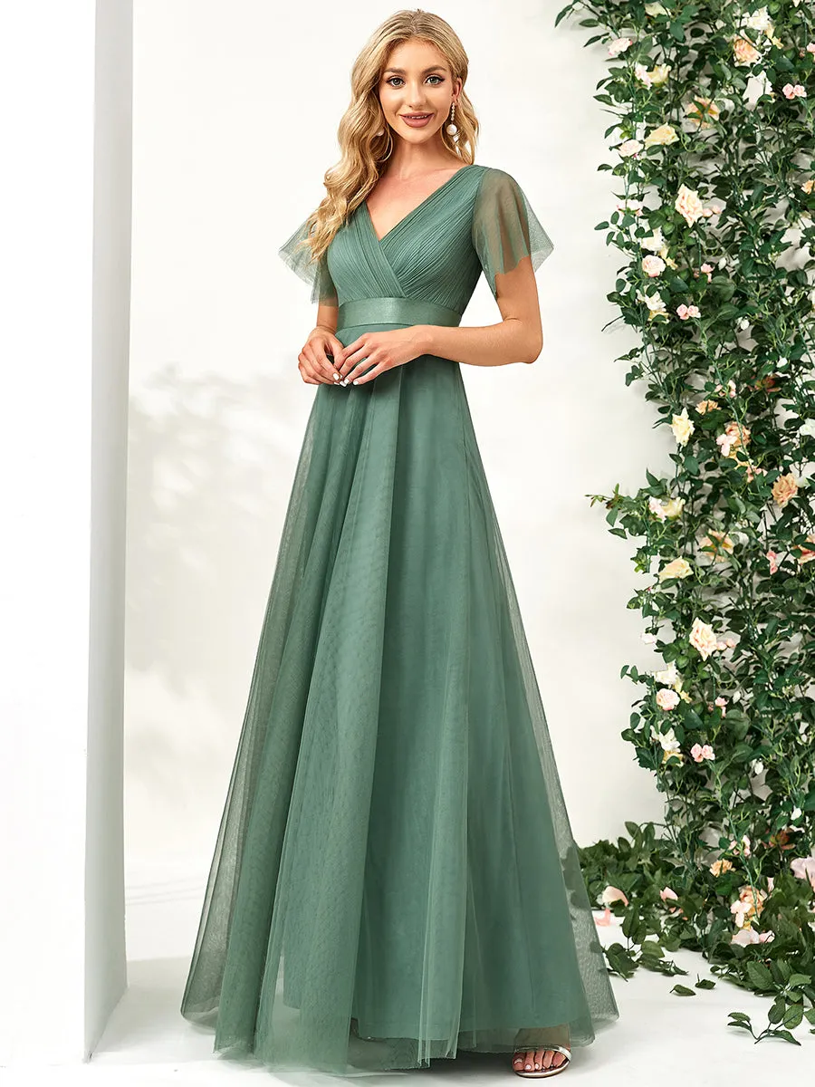 Women's V-Neck A-Line Floor-Length Wholesale Bridesmaid Dresses